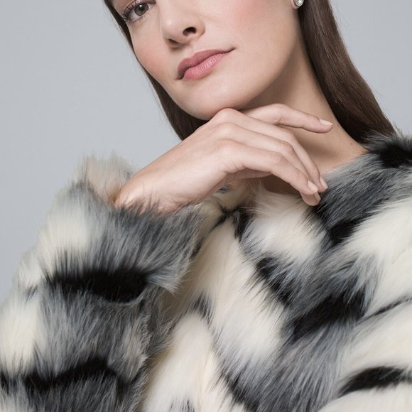 Chevron Faux Fur Coat - Picture 3 of 5